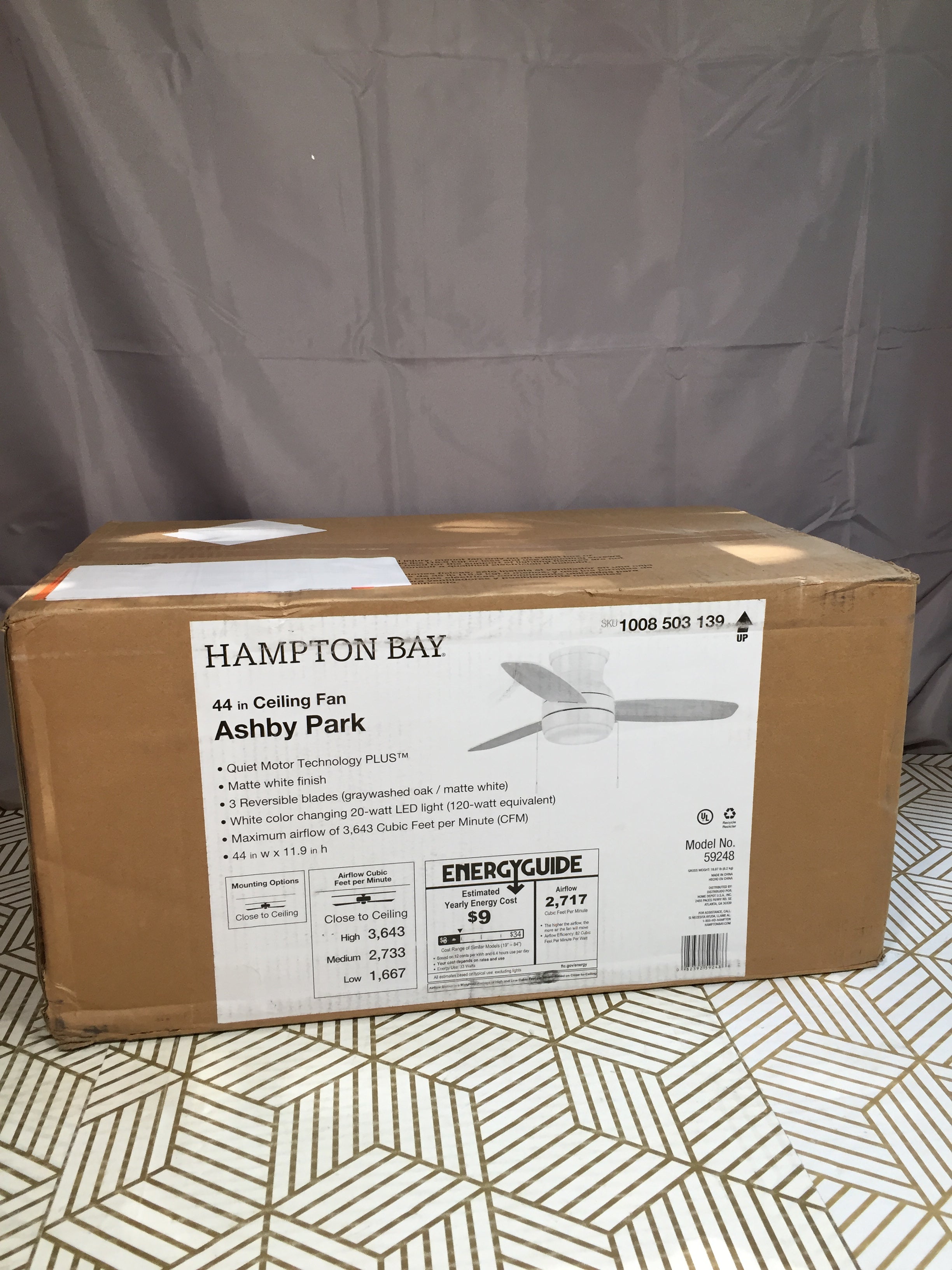 Hampton Bay Ashby Park 44 in. White LED Indoor Ceiling Fan with Light *SEALED* (8112398074094)